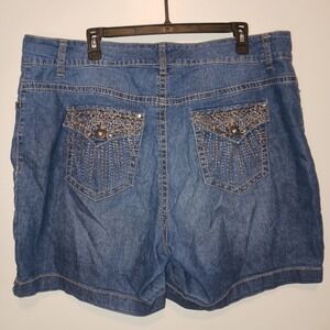 Vintage Y2K Faded Glory Denim Jean Shorts Embellished Pockets Blue 18W